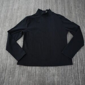 Skyr Shirt Women Black Solid Long Sleeve Cotton Spandex Vintage Mock Neck Large